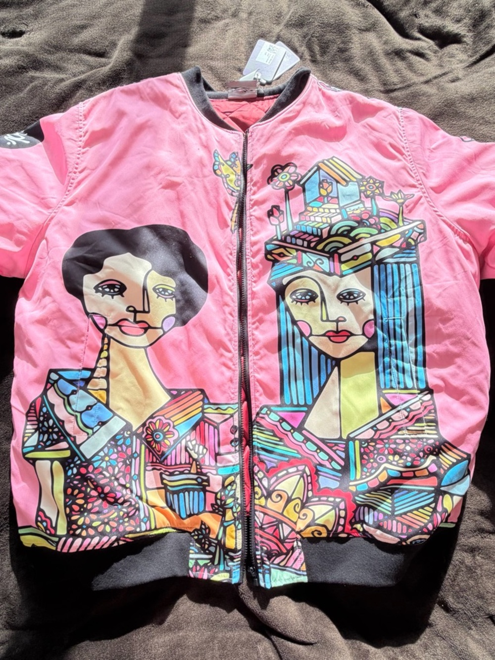 🫟UNIQUE FH Tea Party Bomber Jacket Abstract Art Streetwear Statement Piece!🫟